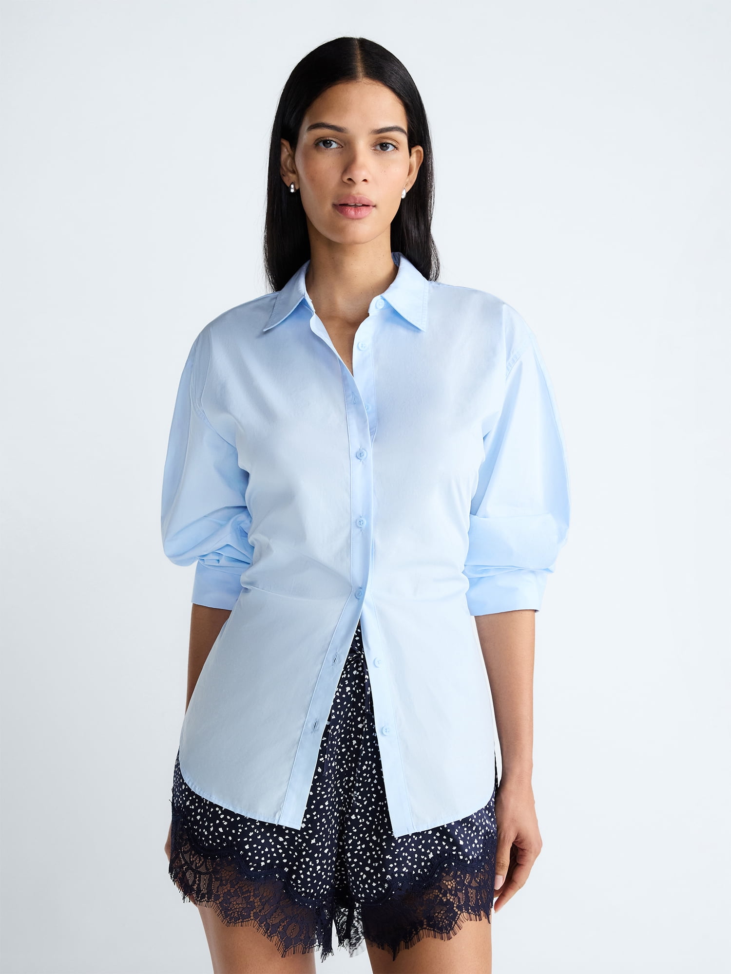 Devil Wears Prada Scoop Collection Women's and Women's Plus Lace Up Cotton Shirt, Sizes XS-4X