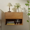LACHILLBAY Floating Nightstand with Drawer Storsge,Light Wood Modern