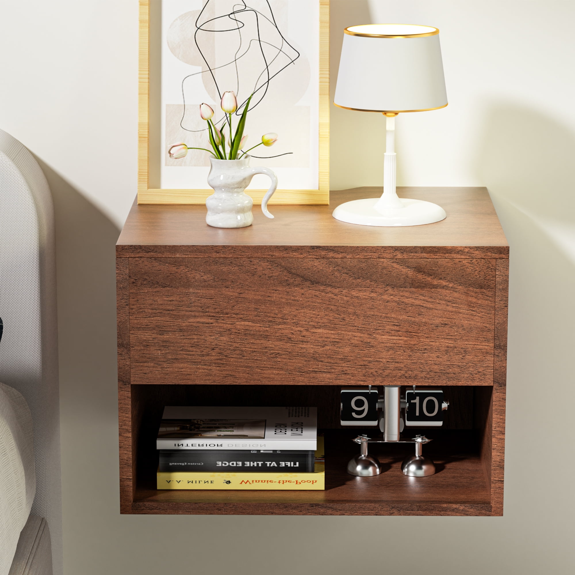 LACHILLBAY Floating Nightstand with Drawer Storsge,Light Wood Modern