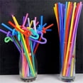 thumbnail image 1 of LACKUST 100 Pieces Disposable Plastic Straws Clearance,Flexible Long Drinking Plastic Straw,Colorful Plastic Straws for Party,As shown, 1 of 4