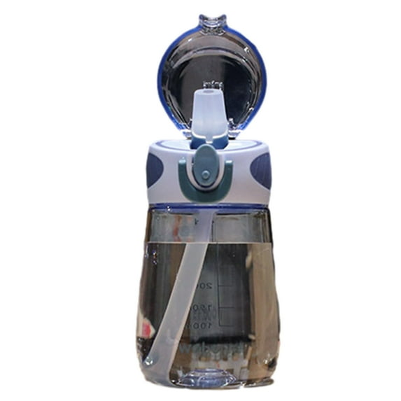 LACKUST 14 oz Plastic Chug Lid Water Bottle,Large Fitness Sports Water Bottle with Straw Cup Graduated Flat Spout, Edibility Grade Plastic, Leakproof Popup Cap, Blue