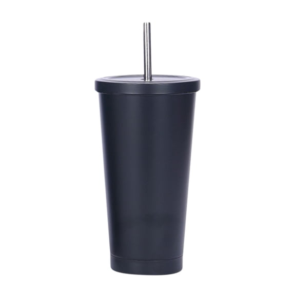 LACKUST 18 oz Vacuum-Insulated Stainless Steel Tumble,Fashionable Stainless Steel Straw Cup Coffee Cup 500ml Large Capacity Vacuum Portable Insulation Gift Cup,Stainless Steel,Black