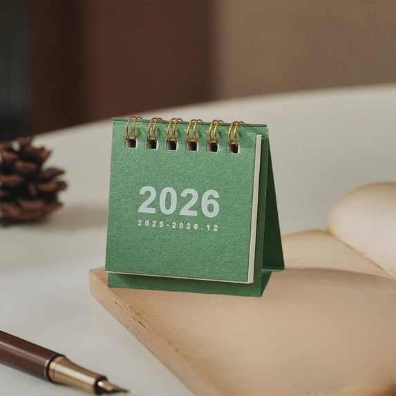 LACKUST 2026 Mini Desk Calendar Vintage Style Spiral Bound with Metal Stand, Monthly Changing Themes & Memo, Small Desktop Planner Office Stu-dent Gift (Green)