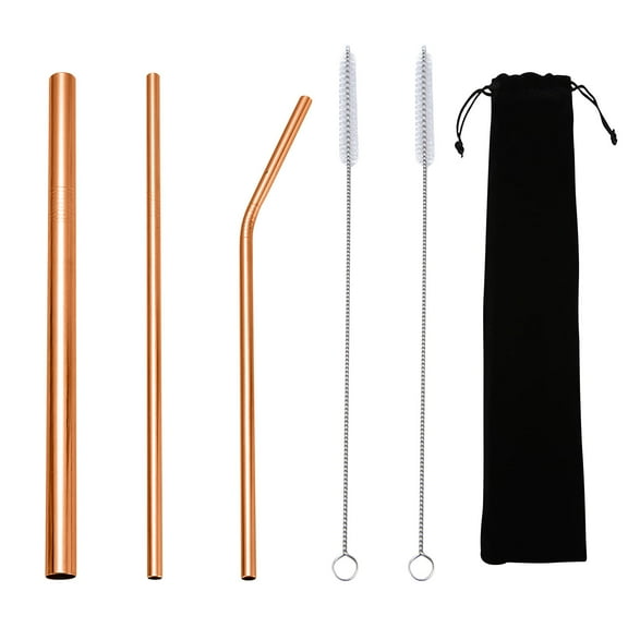 LACKUST 3 Pieces Reusable Stainless Steel Straws Set Clearance,Eco Friendly Metal Drinking Stainless Steel Straw Set with 2PC Brush,Colorful Stainless Steel Straws for Party,Rose Gold