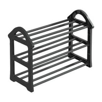 LACKUST 3 Tier Plastic Shoe Rack, Black Shoe Organizer with Ventilated Slats, Easy to Assemble No Tools Required, Entryway Bedroom Closet Shoe Storage