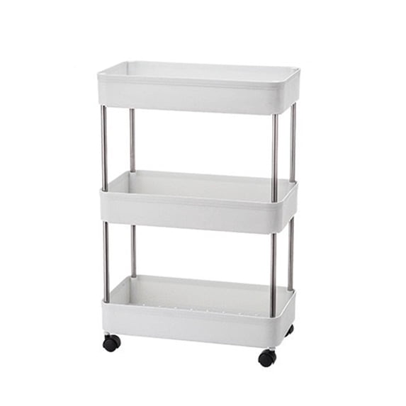 LACKUST 3 Tier Rolling Cart, White Mobile Storage Shelf Unit - Narrow Rolling Storage Organizer for Bathroom, Kitchen & Laundry Room, Space Saving Utility Cart on Wheels