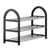 LACKUST 3 Tier Stainless Steel Shoe Rack - Freestanding Entryway/Dorm Shoe Storage, Easy Assembly Folding Small Space Black Dustproof Shoe Organizer