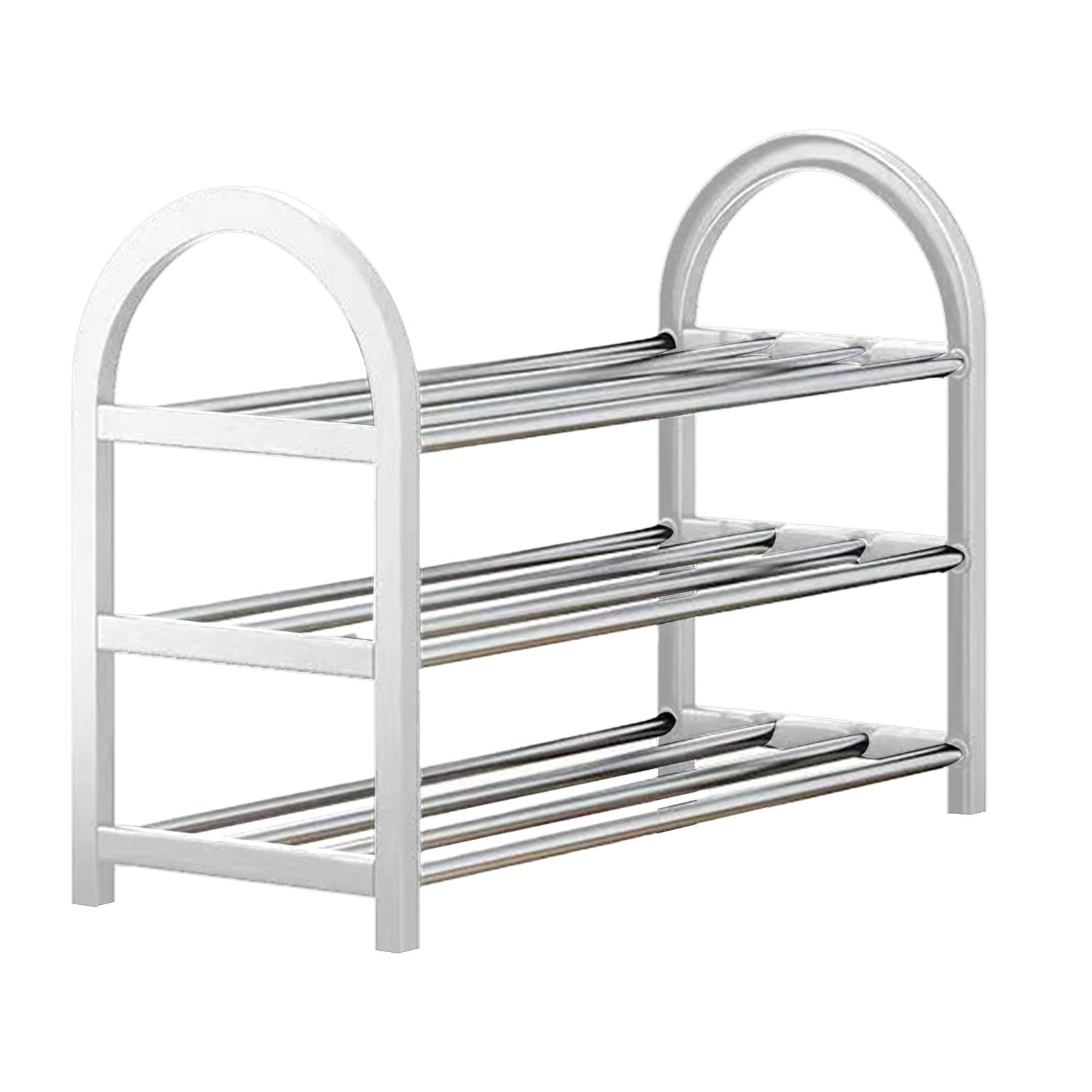 LACKUST 3 Tier Stainless Steel Shoe Rack, White Freestanding Entryway ...