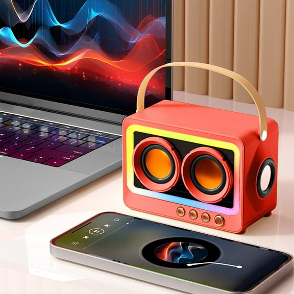 LACKUST 360 Degree Stereo Sound Effect Long Battery Life Cool RGB Lighting Support Series Mirror Transparent Screen 5.3 Bluetooth Sound System,Red