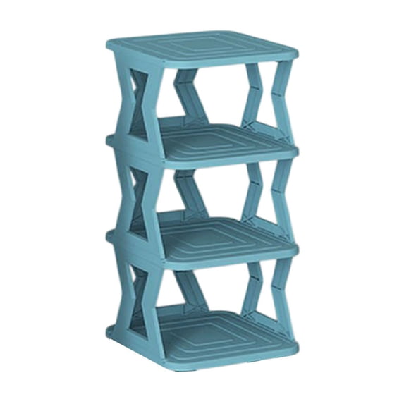LACKUST 4 Tier Narrow Shoe Rack, Small Plastic Shoe Storage Organizer - Easy to Assemble, Ventilated - Blue Shoe Rack for Entryway, Bedroom, Closet, Space Saving