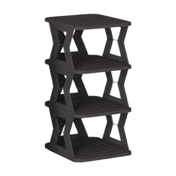 LACKUST 4 Tier Plastic Shoe Rack - Black Narrow Shoe Storage Organizer for Entryway Closet Bedroom, Easy to Assemble Space Saving Ventilated Shoe Shelf