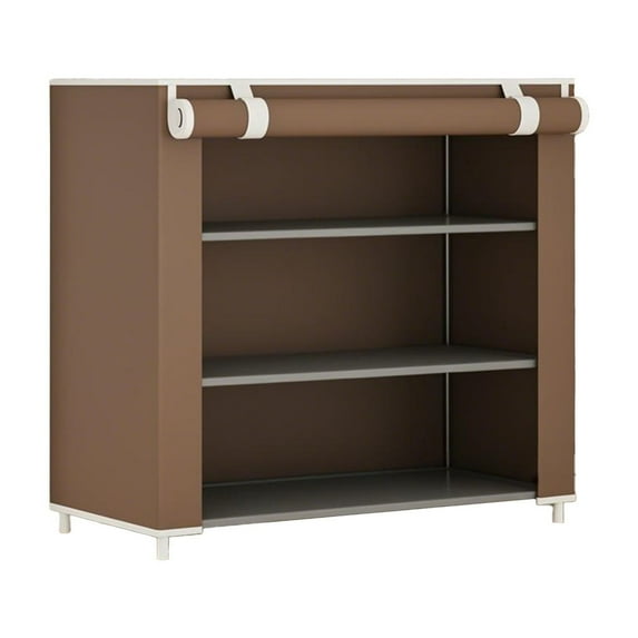 LACKUST 4 Tier Space Saving Shoe Rack, Adjustable Height Stackable Shoe Organizer for Entryway Closet, Easy to Assemble Coffee Non-woven Fabric Small Shoe Storage