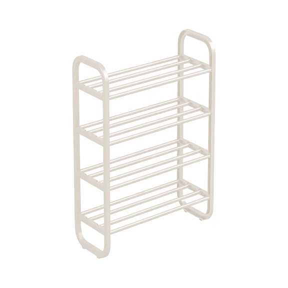 LACKUST 4 Tier White Shoe Rack - Easy Assemble No Tools, Sturdy Steel & Plastic Entryway Shoe Organizer for Dorm Small Space, Ventilated Space Saving Home Storage