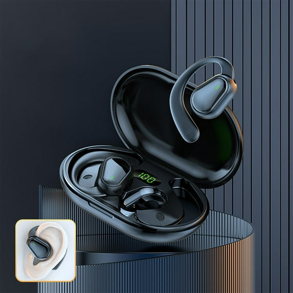 LACKUST 48hrs Playback Wireless Bluetooth Earbuds,Clearance Noise Cancelling Bluetooth Headphones for Kids,LED Display,Over-Ear,Earhooks,Built-in Mic for Workouts,Black