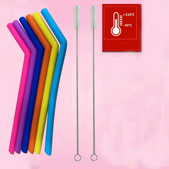 LACKUST 6 Pieces Reusable Silicone Straws Clearance,Eco Friendly Long Drinking Silicone Straw with 2PC Brush,Colorful Silicone Straws for Party,Multicolor
