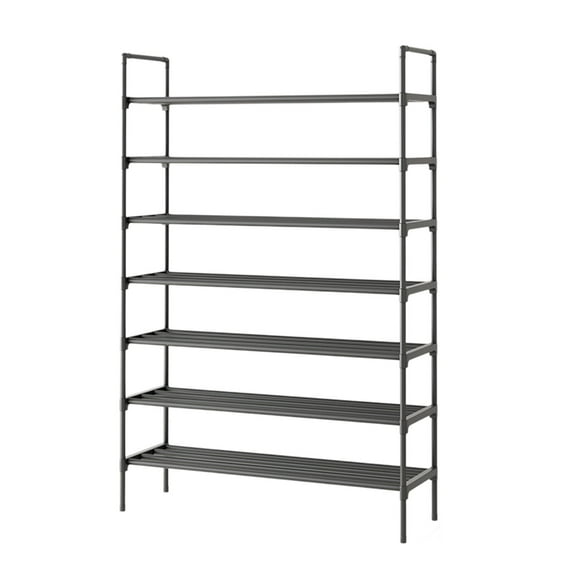 LACKUST 7 Tier Metal Shoe Rack, Black Sturdy Shoe Storage Organizer for Entryway Hallway, Easy to Assemble Space Saving Stackable Closet Shoe Rack