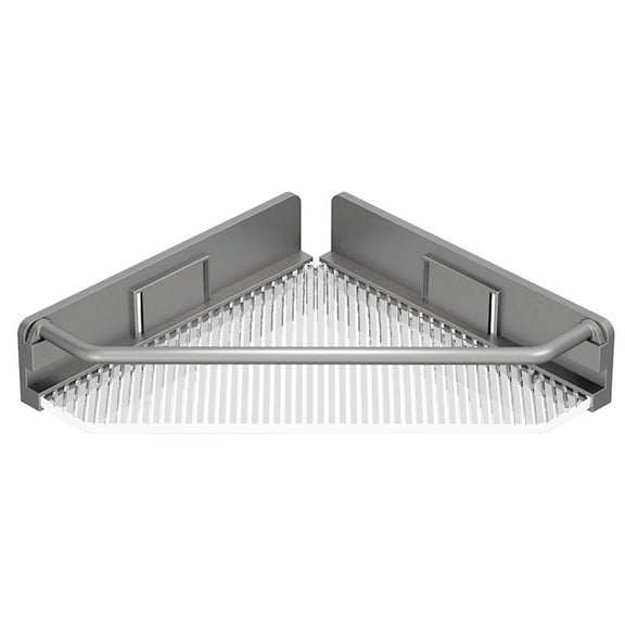 LACKUST Bathroom Corner Shelf, Gray Plastic 1-Tier Corner Bathroom Organizer, Space Saving Semicircular Countertop Storage for Toiletries & Cosmetics, Small Vanity Counter Organizer