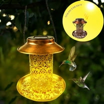 LACKUST Bird Feeders Outdoor Clearance,Antique-Style Solar-Powered Hanging Bird Feeder with Metal Wrought Iron,Yellow