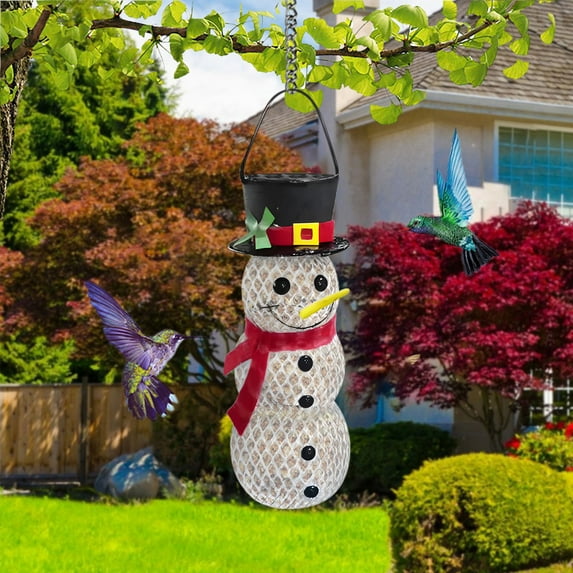 LACKUST Bird Feeders Outdoor Clearance,Red Clothes Decorated Snowman Bird Feeder with Metal Mesh for Hummingbirds,Black