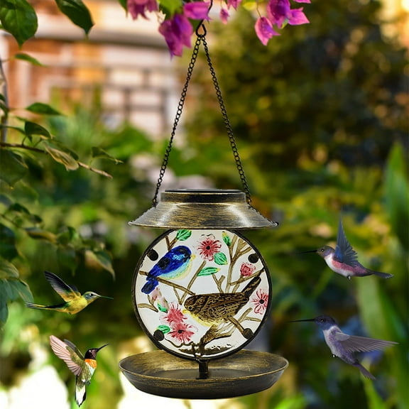 LACKUST Bird Feeders Outdoor Clearance,Solar Bird Feeder as Home Decoration with Outdoor Garden Lamp and Iron Crafts,As Shown
