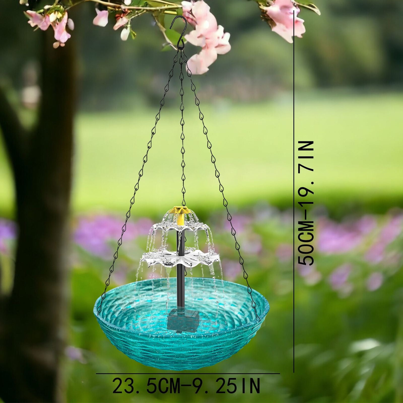 LACKUST Bird Feeders Outdoor Clearance,Solar-Powered Hanging Bird Bath with Metal Bowl for Outdoor Garden,Blue
