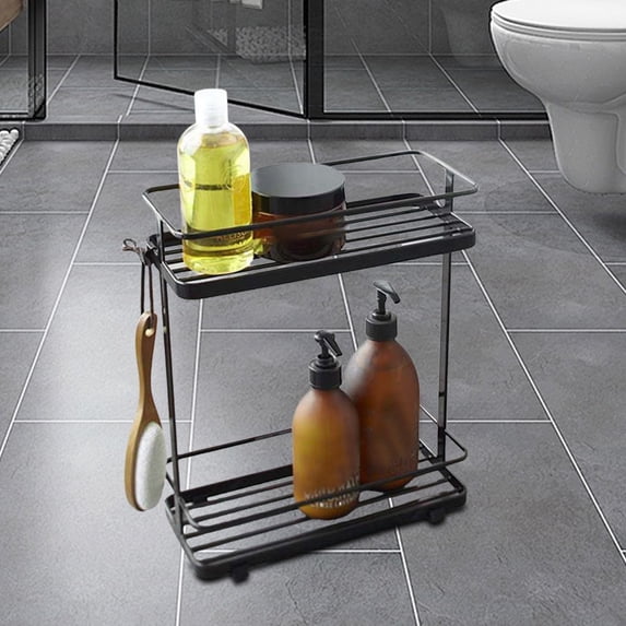 LACKUST Black Freestanding Bathroom Storage Rack - Metal Bathroom Shelf Organizer, Mobile Space Saving Storage Unit for Bathroom, Toilet & Kitchen