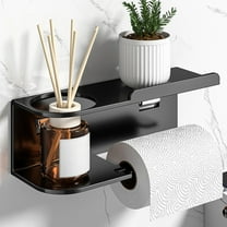 LACKUST Black Wall Mounted Toilet Paper Holder with Shelf - Rust Resistant Bathroom Storage Organizer for Toilet Paper, Aromatherapy & Phones, Easy Install