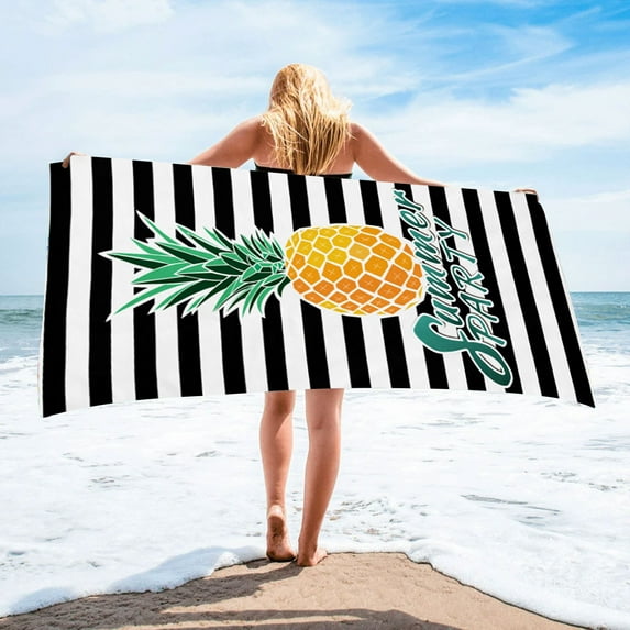 LACKUST Black & White Pineapple Beach Towel - Quick-Dry Oversized for Summer, Large