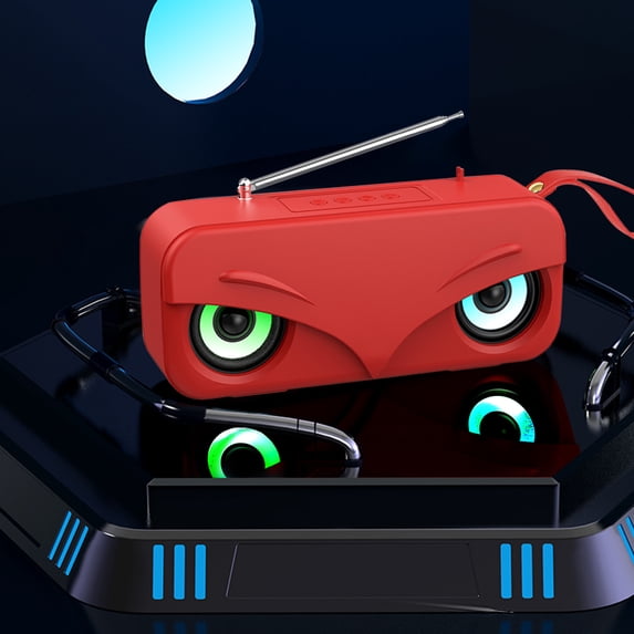LACKUST Bluetooth Audio Portable Outdoor Radio FM Subwoofer Speaker LED Lights Effect Mini High Volume Stereo,Red