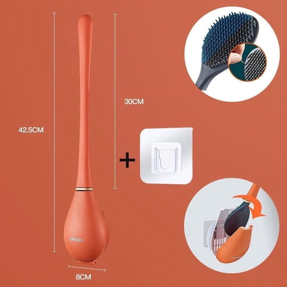 LACKUST Bowl Brush and Holder with Base Clearance,Flexible Toilet Brush,Non Punching Toilet Brush,Dead Corner Cleaning Set,Orange