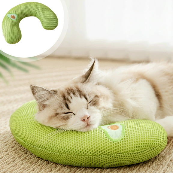 LACKUST Cats Cute Embroidered Breathable Pet U-Shaped Pillow - Dog Sleeping Pillow Supplies, Comfortable Sleep Pet Sleeping Companion,Green