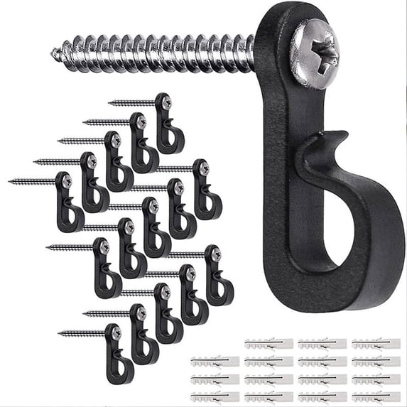 LACKUST Ceiling Hooks for Hanging Plants,20 Pcs Outdoor Hooks with Storage Box,Screw Hooks for Hanging Plants/Wind Chime/Basket,Securely Buckle Design,Windproof,Black