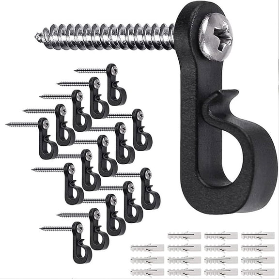 LACKUST Ceiling Hooks for Hanging Plants,20 Pcs Outdoor Hooks with Storage Box,Screw Hooks for Hanging Plants/Wind Chime/Basket,Securely Buckle Design,Windproof,Black