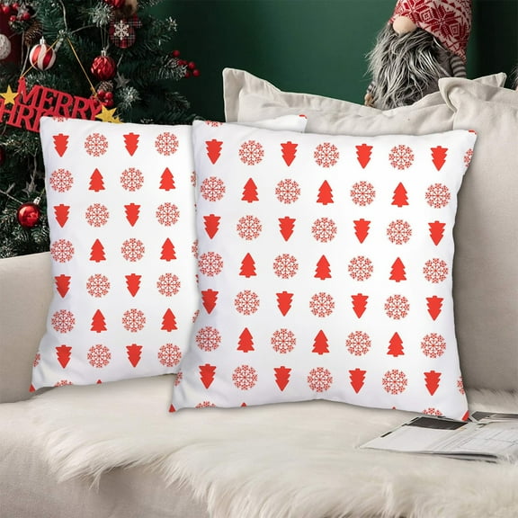 LACKUST Christmas Pillow Covers, 18x18 Inch, Set of 2, Christmas Tree Decorative, Red Throw Pillows, Winter Christmas Decor for Home CouchRed