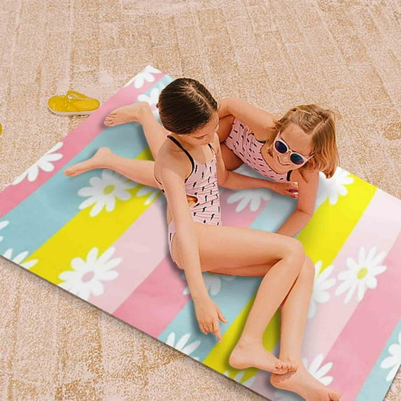 LACKUST Colorful Striped Floral Beach Towel - Quick-Dry & Sand-Proof for Travel, Yoga - 70x140cm