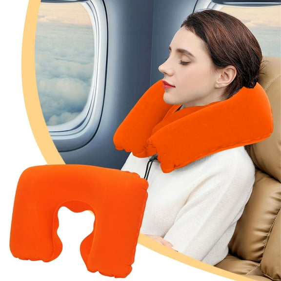 LACKUST Comfortable Travel Neck Pillow - PVC Flocked U-Shaped Cushion for Aviation, Outdoor, Home Use, Portable Inflatable Cervical Support Pillow with Soft Velour Cover,Orange
