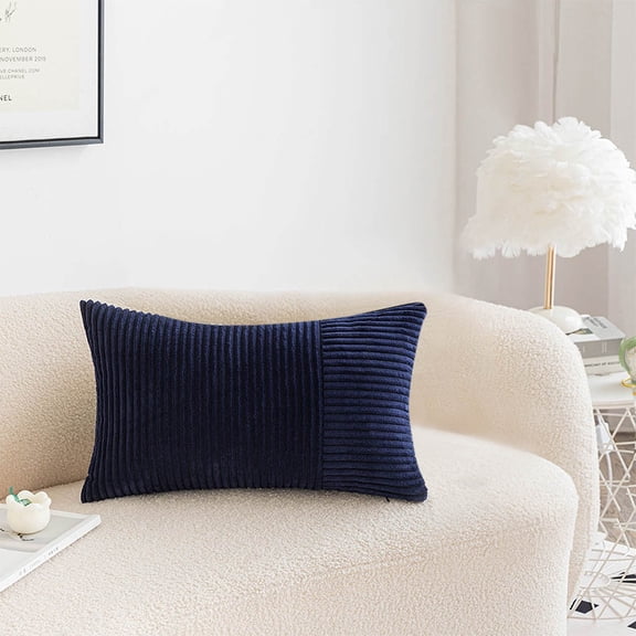 LACKUST Corduroy Splicing Pillowcase, Modern Style, Living Room Sofa Cushion Border, Solid Color Waist Pillow CushionBlue
