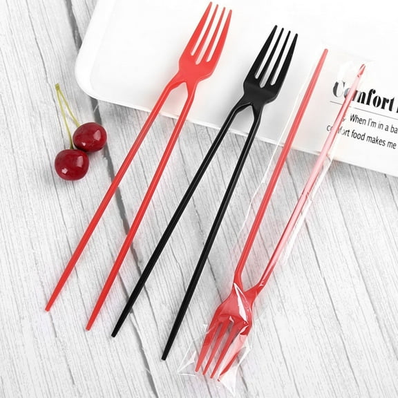 LACKUST Disposable Party Supplies Dinnerware Set for Birthday Wedding,Portable 10-piece Black Red Disposable Plastic Chopsticks Forks - Multifunctional Tableware