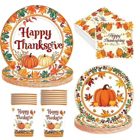 LACKUST Disposable Party Supplies Dinnerware Set for Birthday Wedding,96pcs Thanksgiving Party Supplies - Disposable Decorative Paper Tableware Set