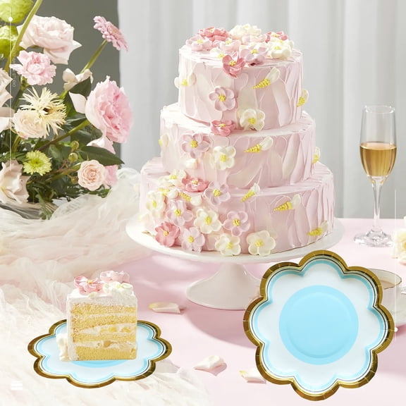 LACKUST Disposable Party Supplies Dinnerware Set for Birthday Wedding,Petal Shaped Cake Plates - Outdoor Picnic Disposable Thickened Paper Tableware