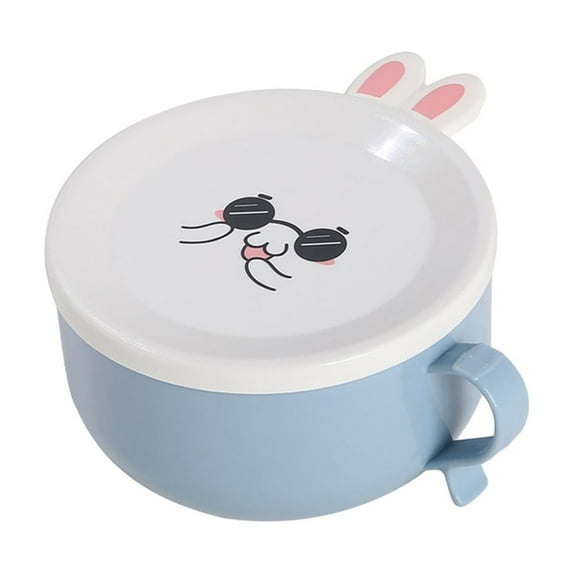 LACKUST Double Layer Insulated Ramen Bowls,Stainless Steel Liner Double Layer Large Ramen Bowl Noodles with Cute Lid for Home Kitchen Office College Dorm Room,Blue