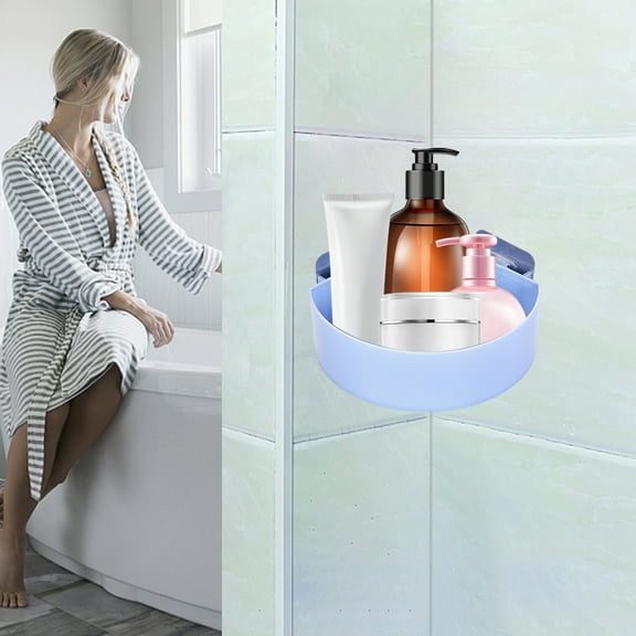 LACKUST No Drill Shower Caddy, Hanging Rotating Bathroom Shelf - Plastic Blue Shower Rod Storage Rack for Shampoo, Space Saving Portable Bath Organizer