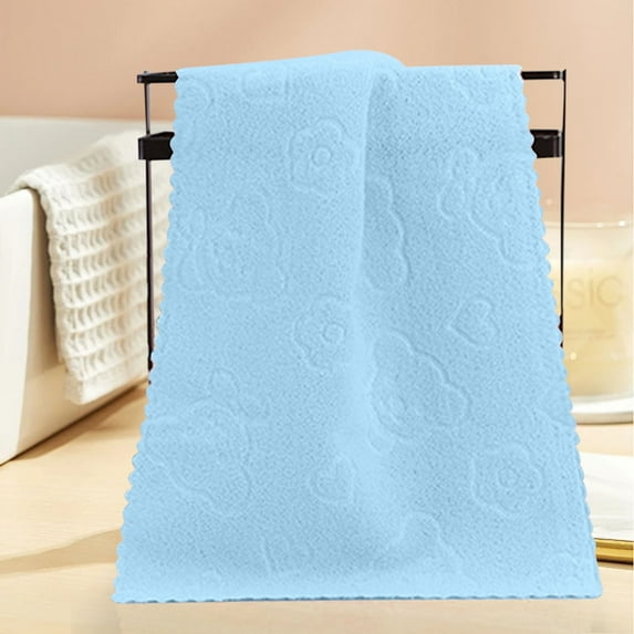 LACKUST Face Towels and Washcloths,Five-color Bear Embossed Plain Face Towel - Soft and Absorbent for Bathing and Cleansing,Blue