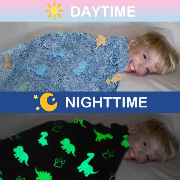 LACKUST Flannel Throw Blanket ,Dinosaur Glowing Blanket,39.4x27.6in Plush Blankets for Couch Bedding,Gray