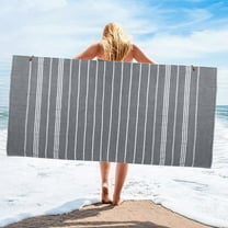 LACKUST Gray Striped Beach Towel - Jumbo Quick-Dry Towel for Beach Vacations and Outdoor Adventures, 35.43x70.86 Inches