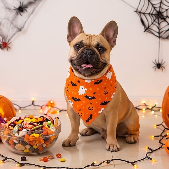 LACKUST Halloween Dog Bandana, Pet Bandana for Dogs & Cats, Adjustable Tie-On Halloween Costume Accessory for Parties & Photo Shoots, Orange