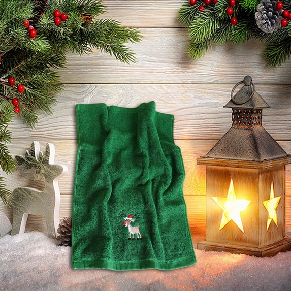 LACKUST Hand Towels for Kitchen,Christmas Decoration Hand Towel - Embroidered with Santa Claus, Reindeer, and Christmas Tree,Green