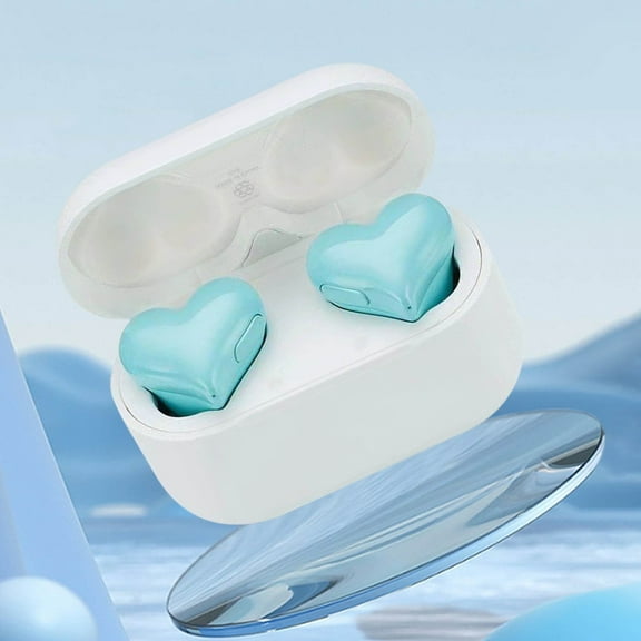 LACKUST Heart Shaped Noise Reduction Bluetooth Earphones,Clearance Noise Cancelling Bluetooth Headphones for Kids,Sports Wireless In-Ear Earphones,Blue