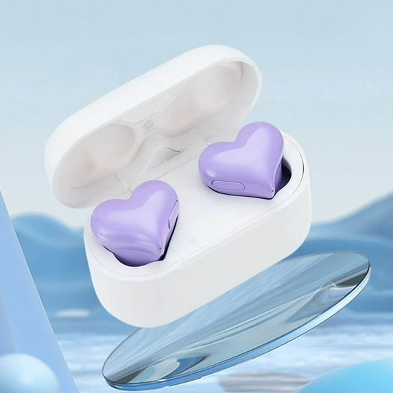 LACKUST Heart Shaped Noise Reduction Bluetooth Earphones,Clearance Noise Cancelling Bluetooth Headphones for Kids,Sports Wireless In-Ear Earphones,Purple