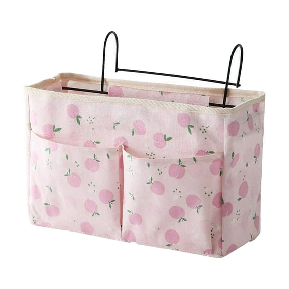 LACKUST Home Organization and Storage Hooks,Hanging Fabric Bedside Storage Bag Dormitory Multi-Functional Sorting Storage Bag Double Hook Multi-Pocket Storage Bag,Pink